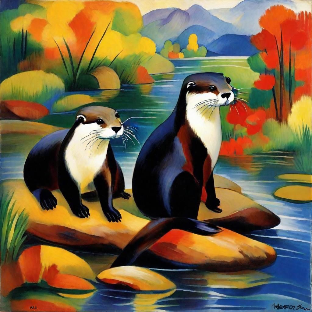 Charming Otters with Kind Souls, Expressive Painting
