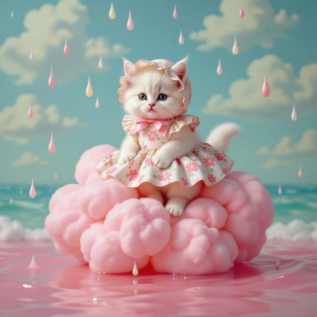 Kitten Raining Candy: a Hyperrealistic Digital Illustration