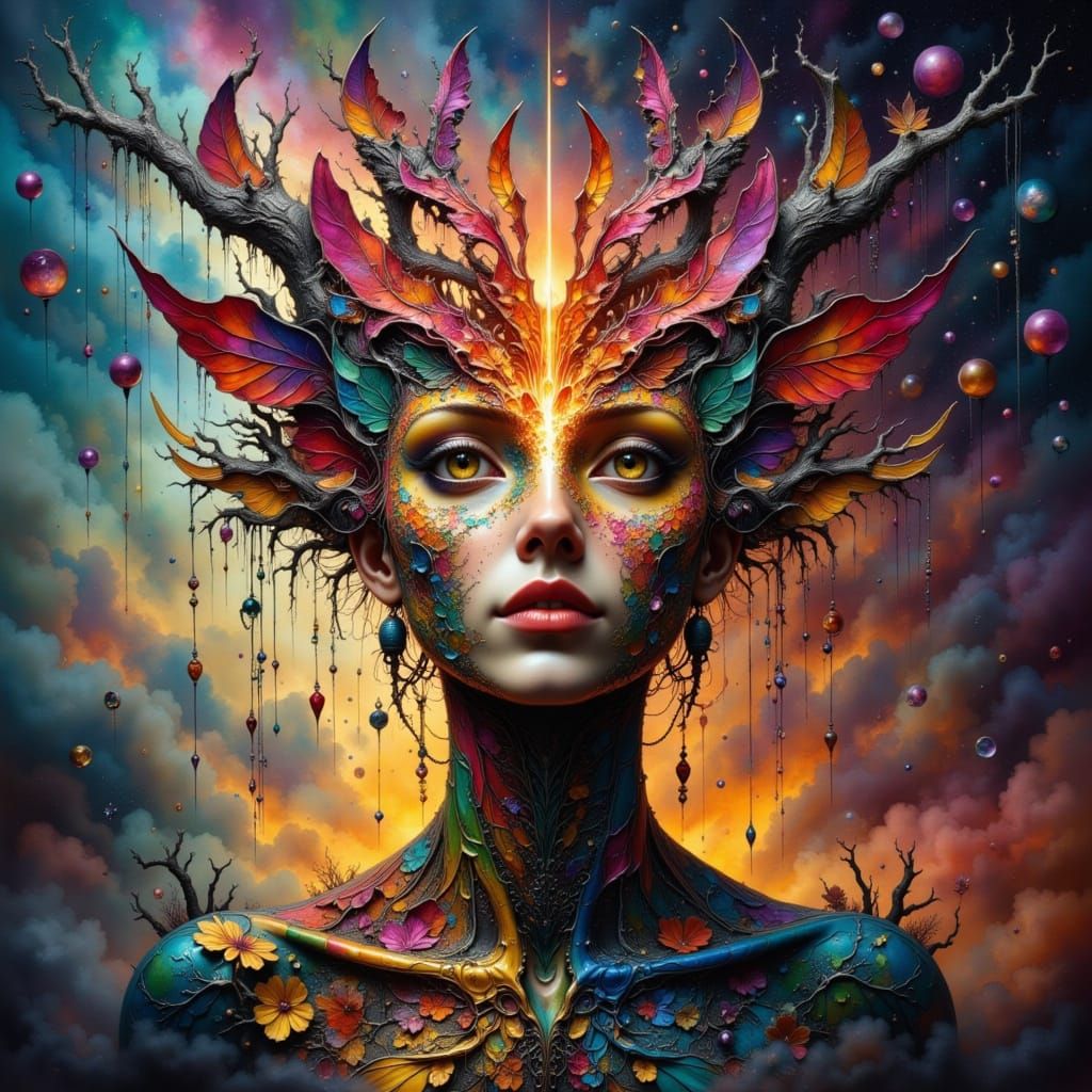 Intricate Portrait with Maximalist Bohemian Ink Details