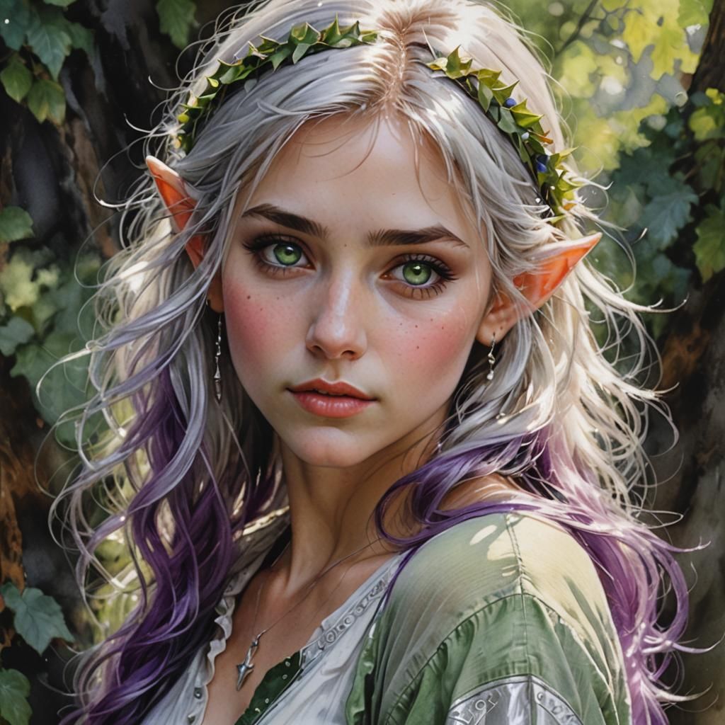 Beautiful Elf Woman in Watercolor Painting