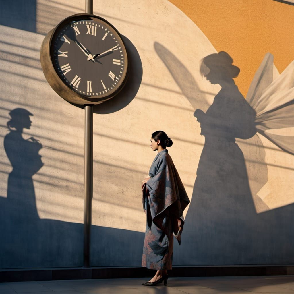 Woman in Kimono at Train Station, Hopper Style