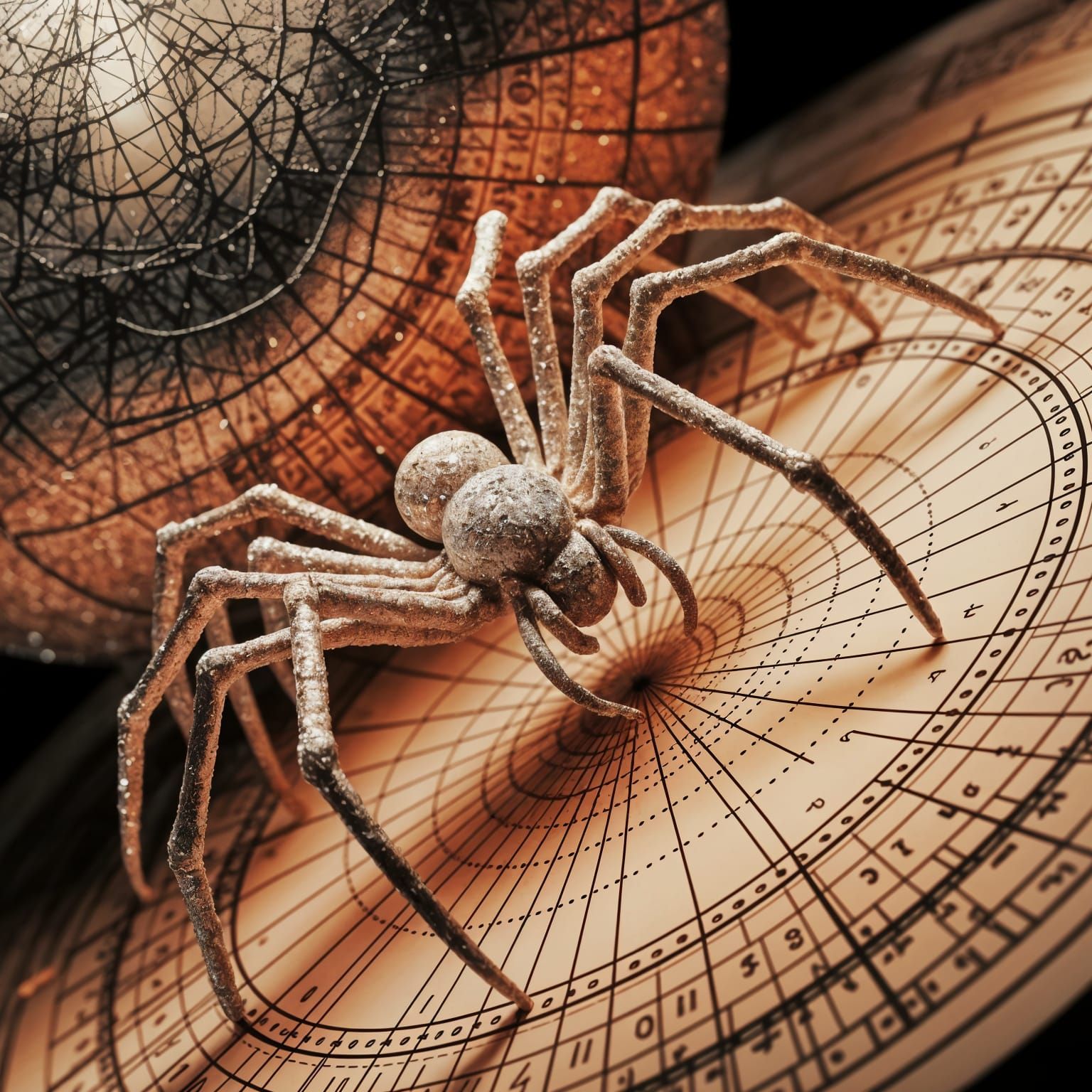 Cosmic Porcelain Masterpiece with Geometric Spiders