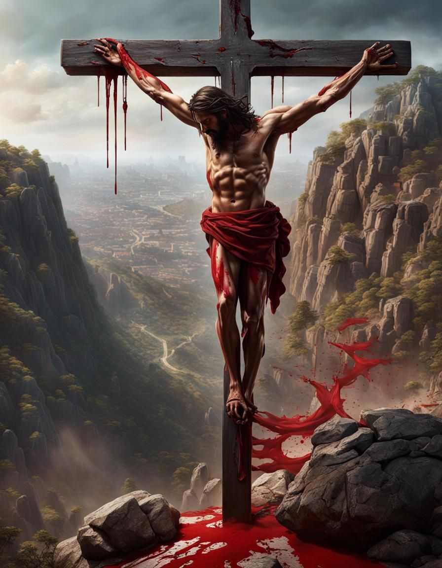 Detailed Portrait of Jesus Christ on the Cross