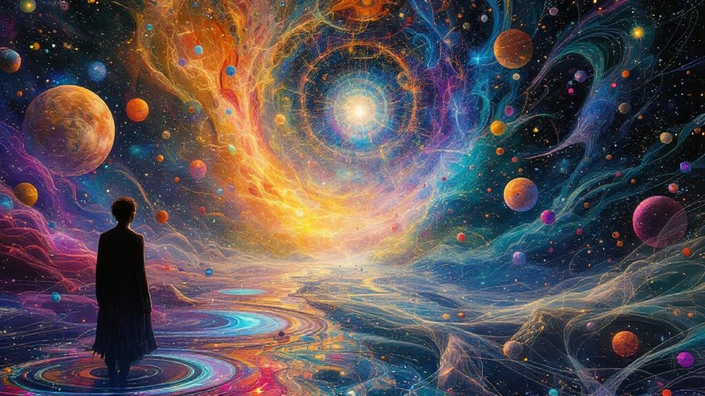 Cosmic Soul in Iridescent Expanse, Abstract Expressionism