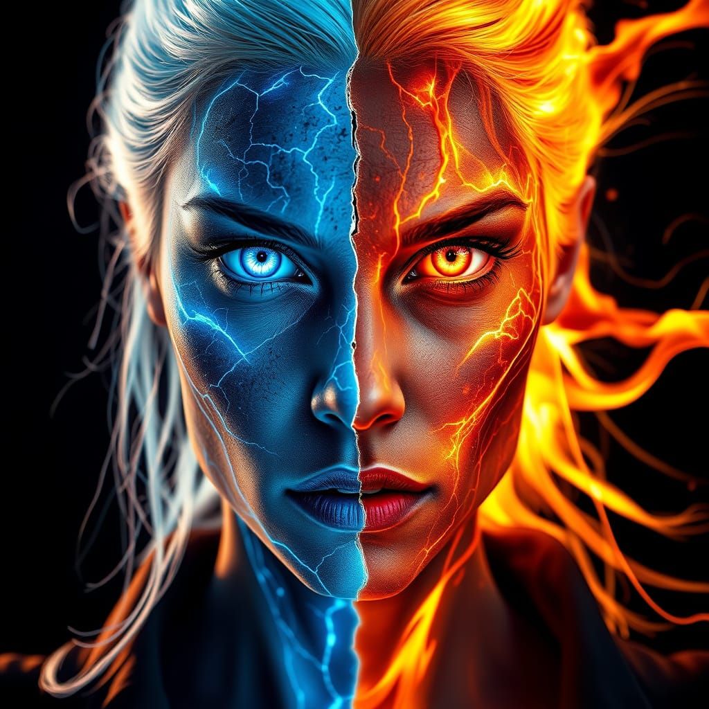 Elemental Fusion: Dual Nature Portrait