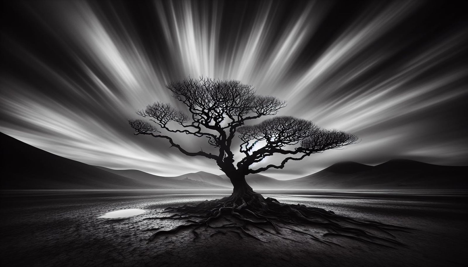 Solitary Twisted Tree in Vast Landscape