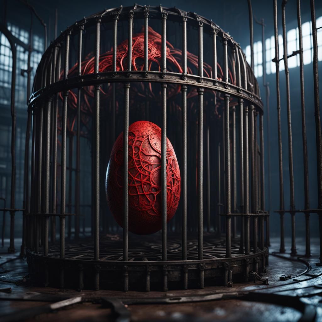 Eldritch Egg in Government Cage: Detailed Matte Painting
