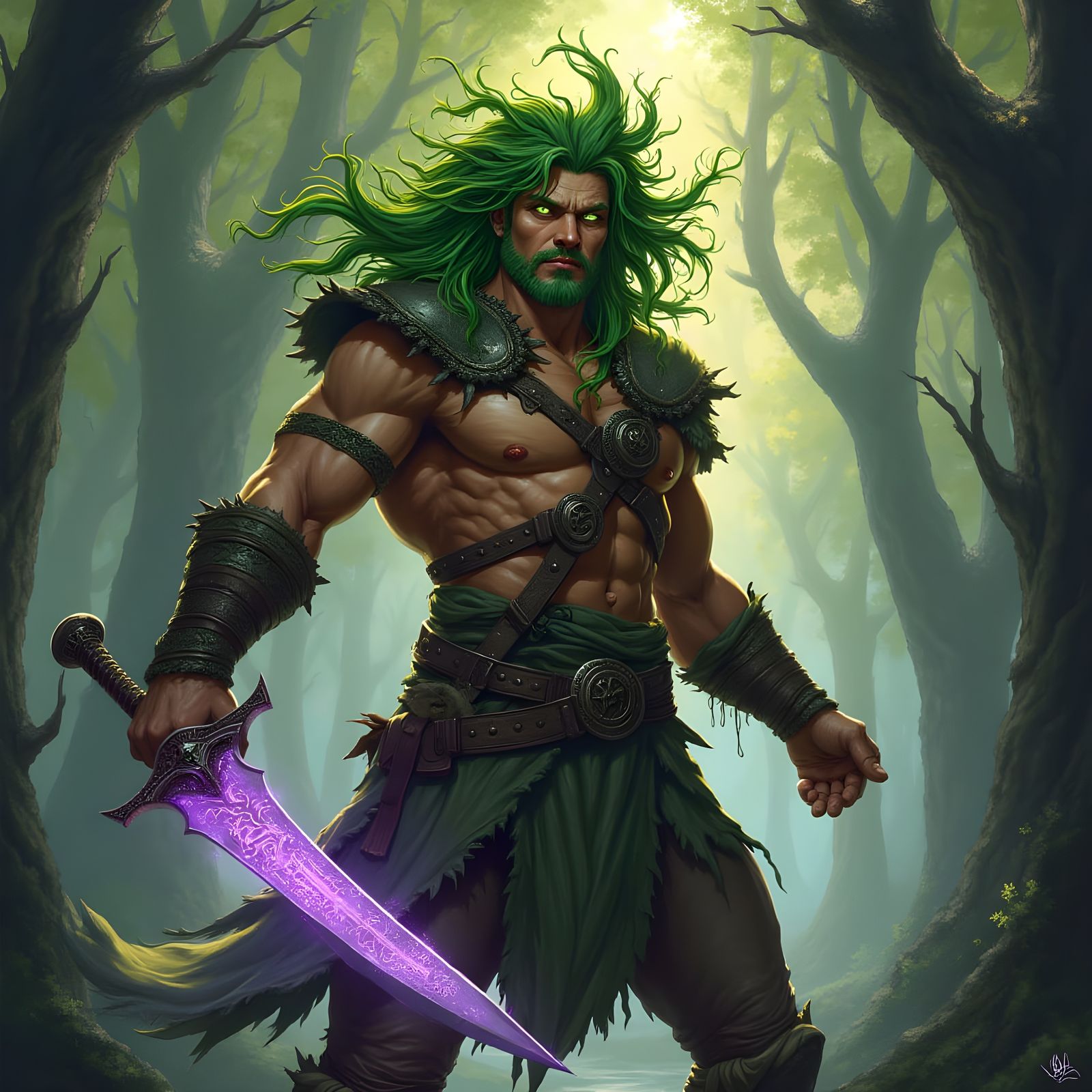 Ethereal Warrior Mastering Ancient Nature Magic with Vibrant...