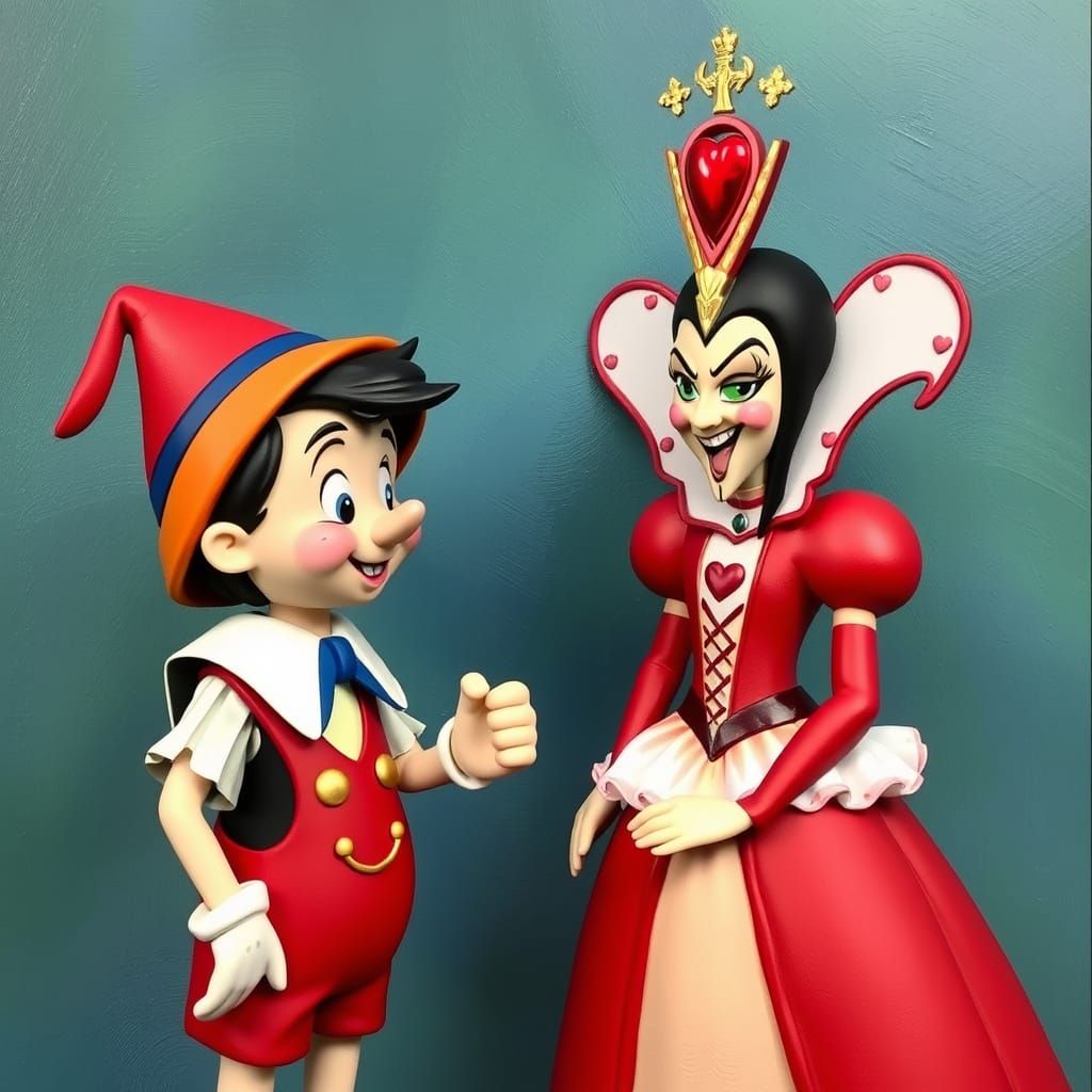 Pinocchio and the Red Queen of Hearts