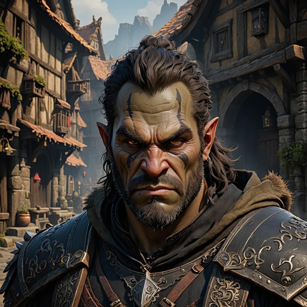 Handsome Half-Ogre Rogue Portrait in Fantasy Style
