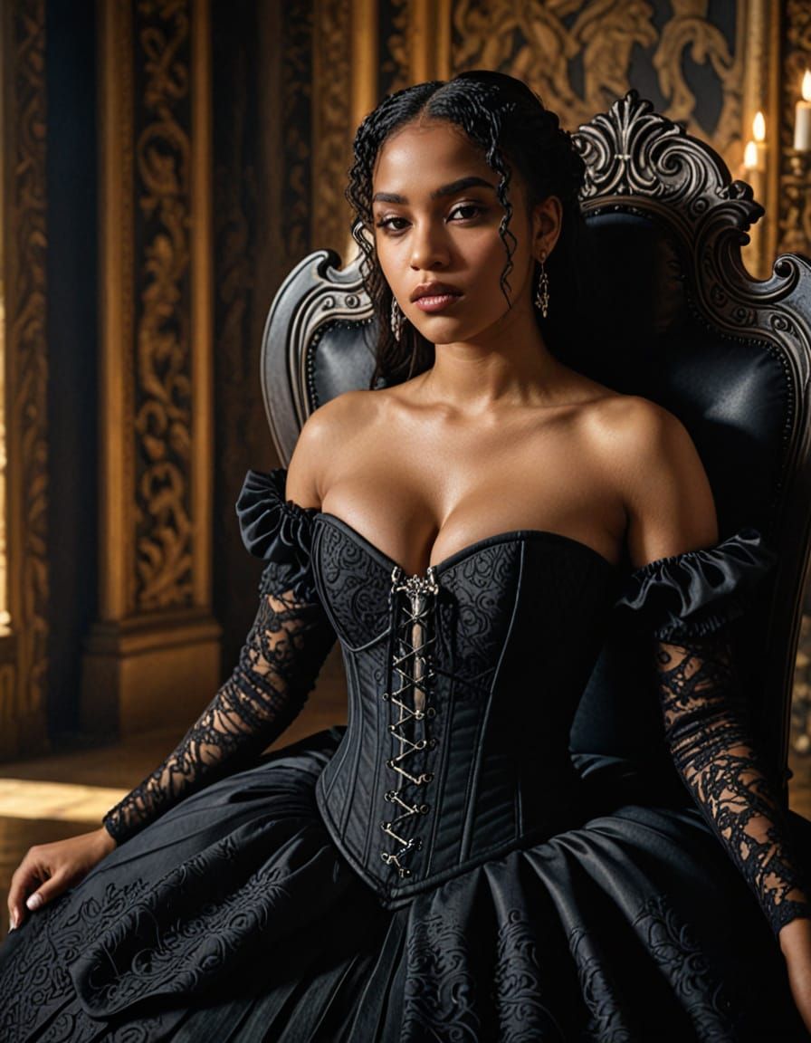 Gothic Portrait of Woman on Throne in Baroque Style