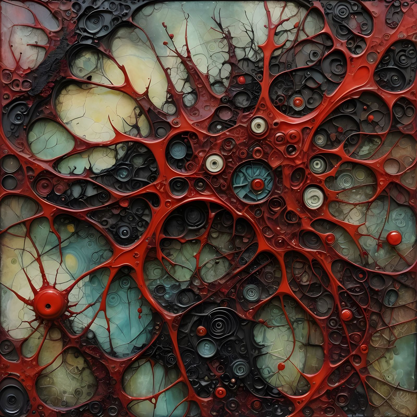 Eerie Abstract Texture in Encaustic Red Fantasy