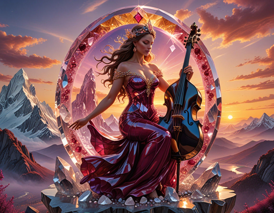 Crystal Goddess in Dreamy Sunset Landscape