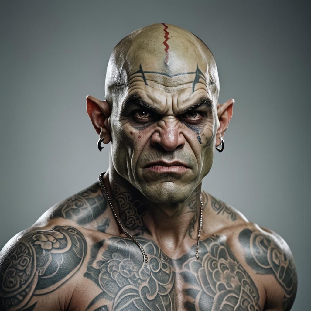 Half-Orc Warrior Portrait in High-End Photography Style