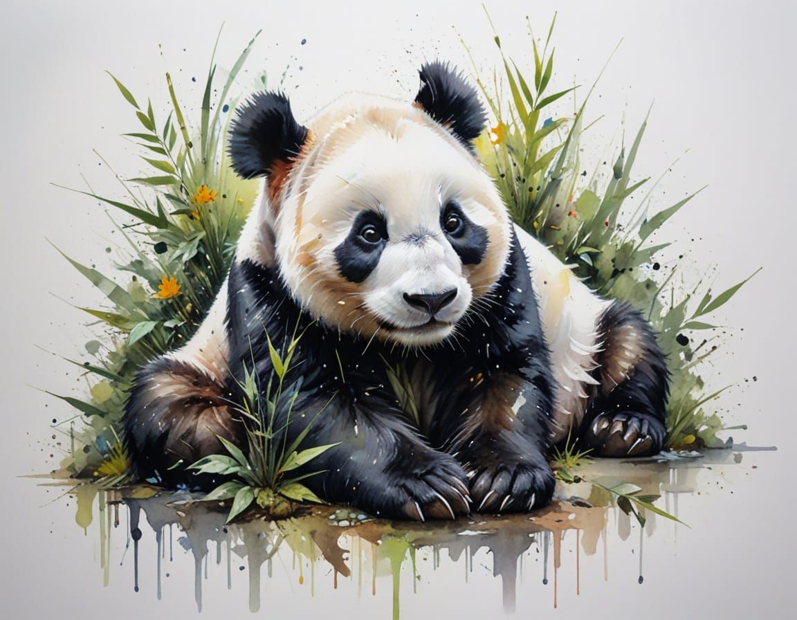 Giant Panda Resting on Mossy Riverbank in Dappled Sunlight