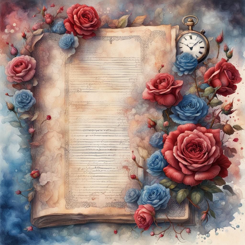 Vintage Journal Page with Roses and Musical Notes