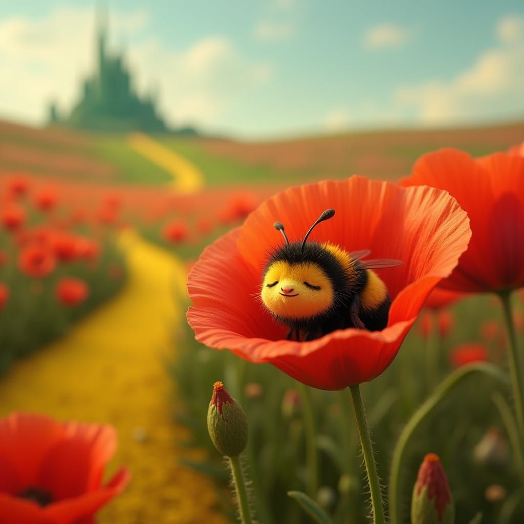 Emerald City Poppy Field with Sleeping Bumble Bee