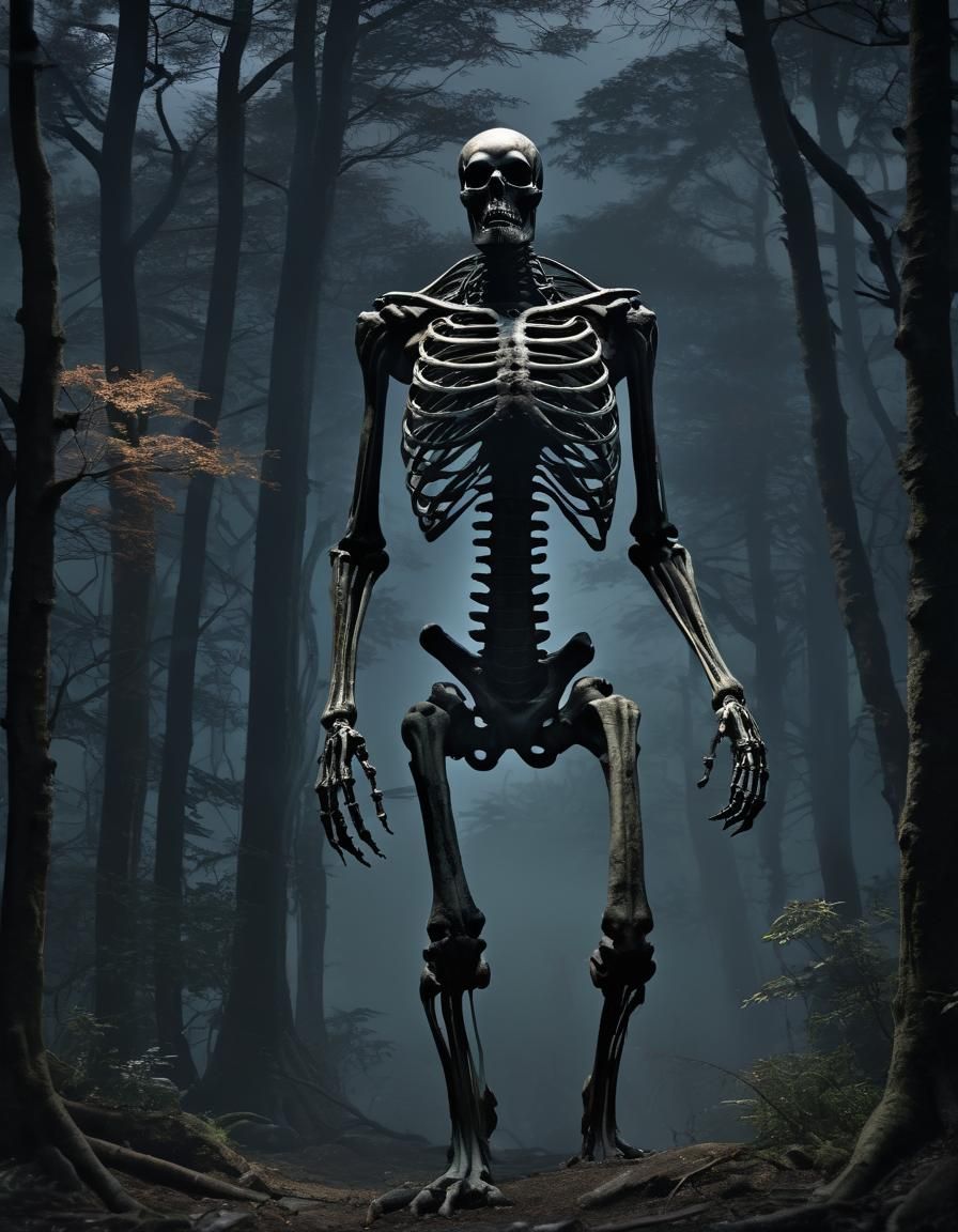 Gashadokuro: Towering Skeleton in Mist-Laden Forest