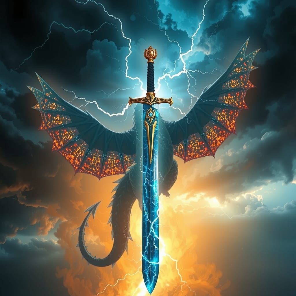 Storm Dragon Sword in Glowing, Ethereal Light