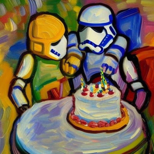 Stormtroopers Celebrate Birthday in Expressionist Style
