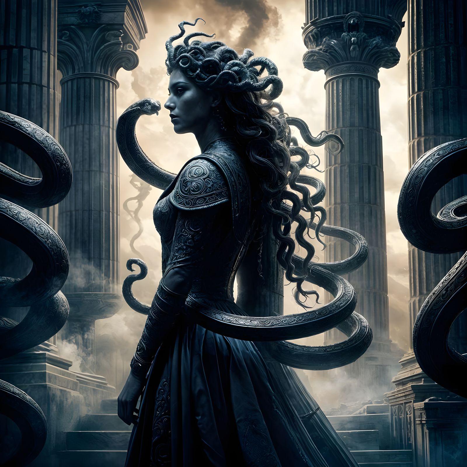 Medusa Goddess in Dramatic Digital Landscape