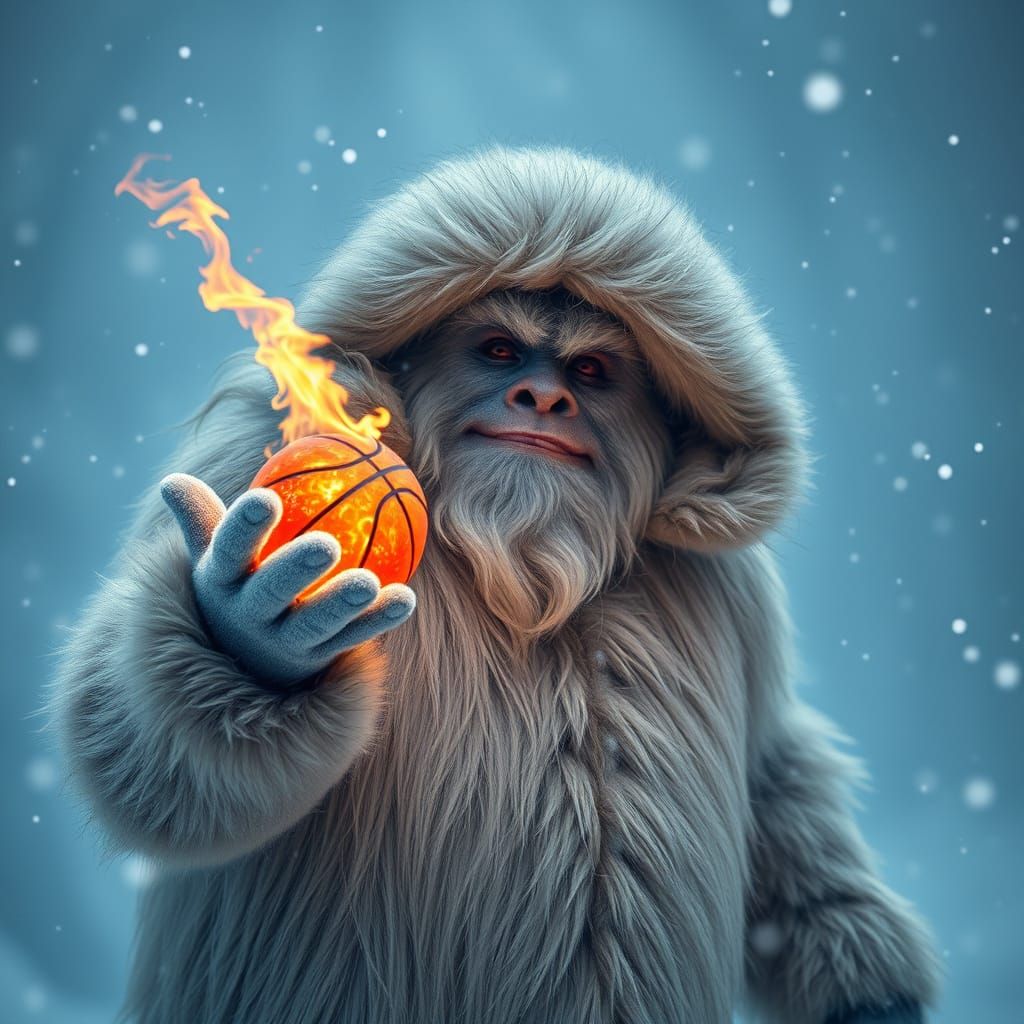 Fiery Yeti Juggler in Winter Wonderland