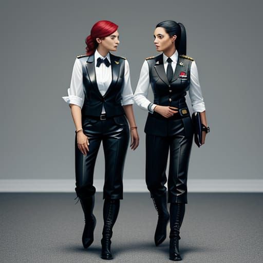 Businesswoman and Military Officer Talking Together