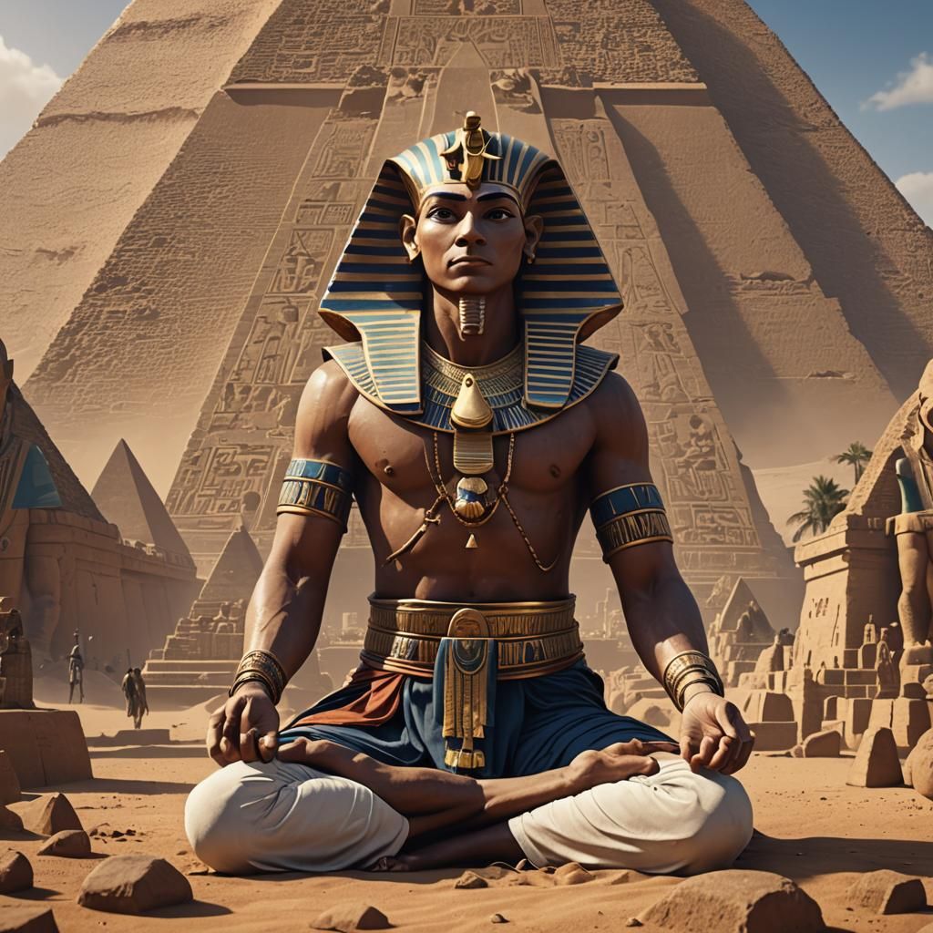 Egyptian Pharaoh Practicing Yoga: Detailed Matte Painting