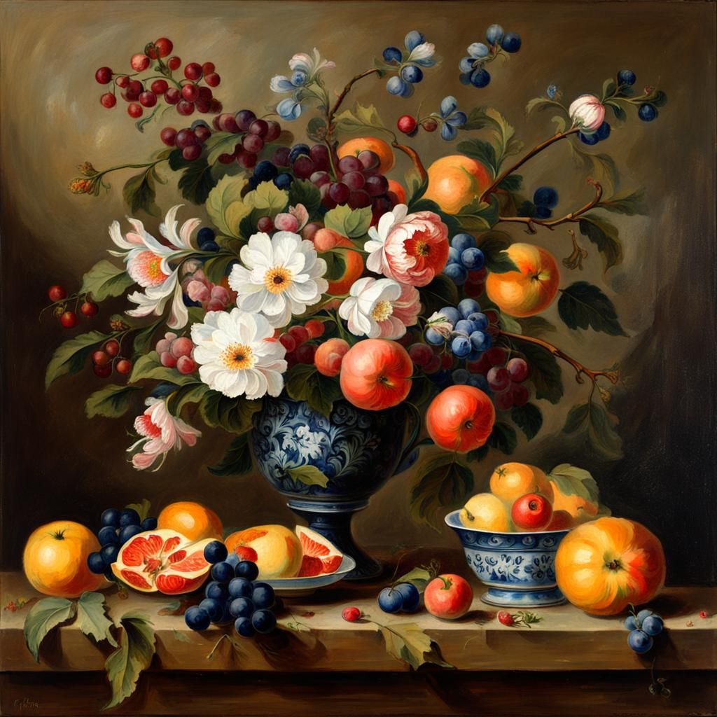 Classic Dutch Still Life: Flowers and Fruit