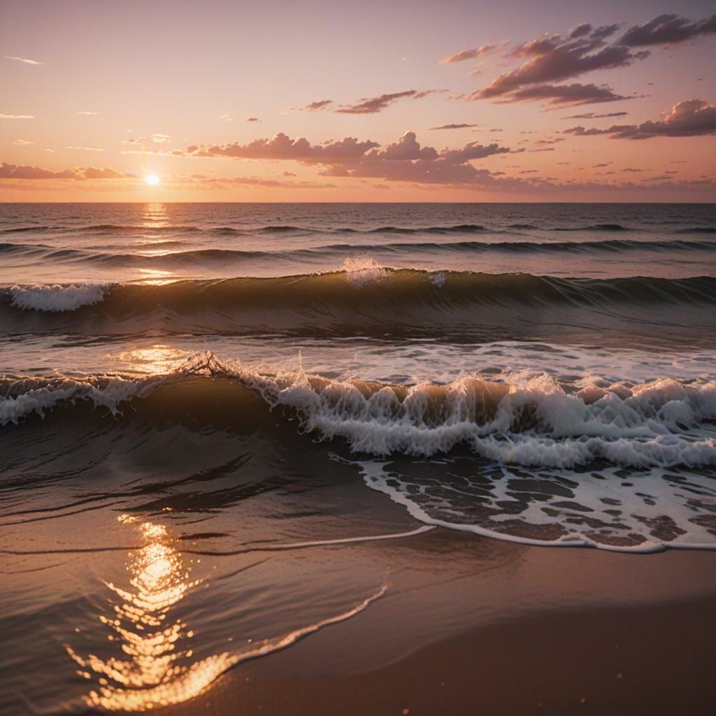 Pink Sunset Over Ocean: Hyper-Realistic Landscape Photograph...