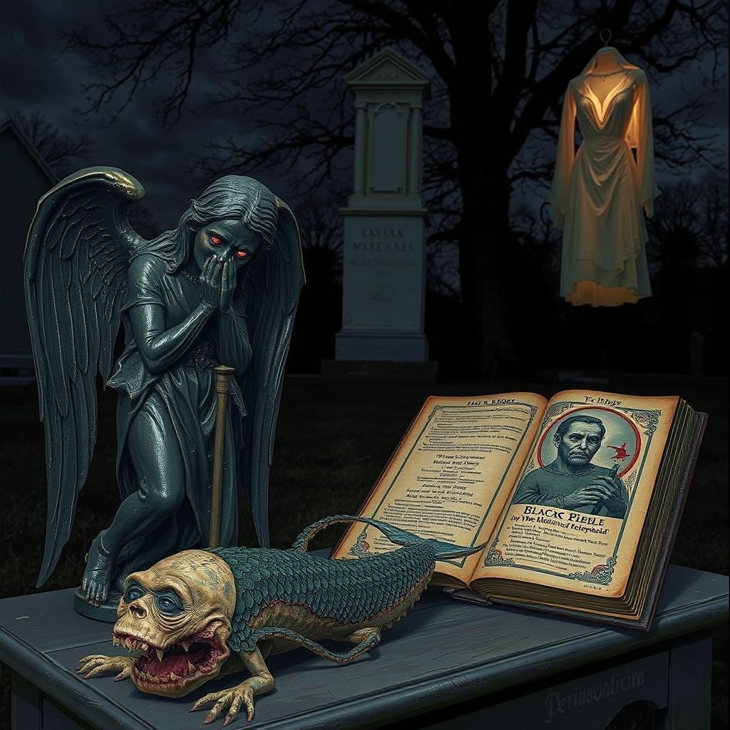 Eerie Cemetery Scene with Black Aggie in Alcohol Ink