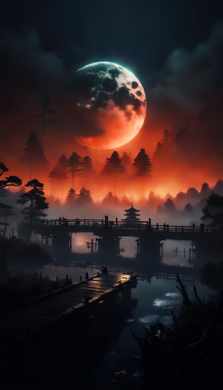 Apocalyptic Forbidden Forest Lake in Japan