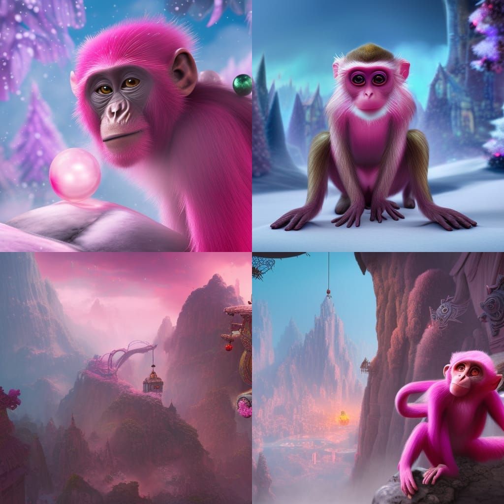 Festive Pink Monkey Christmas Concept Art