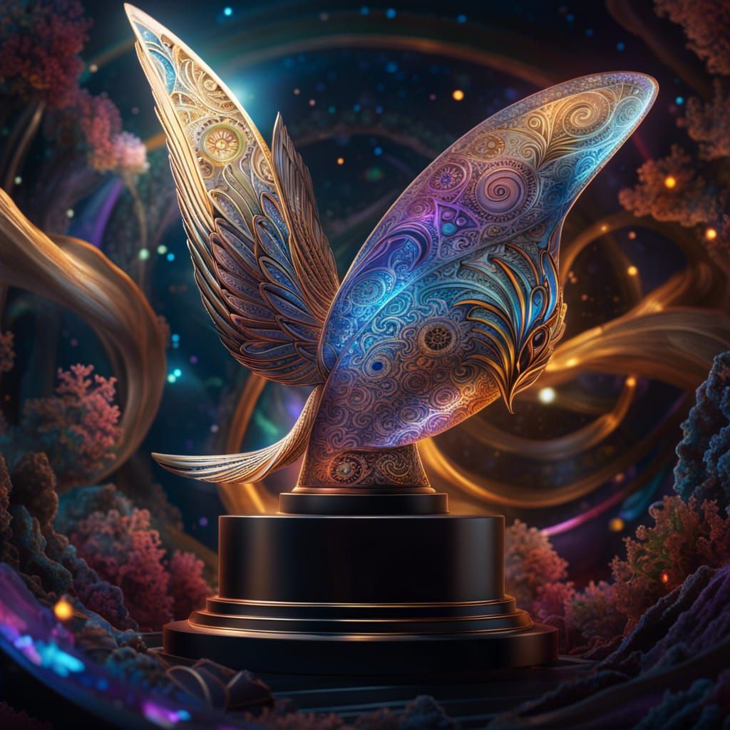 Radiant Cosmic Trophy in Mixed Media