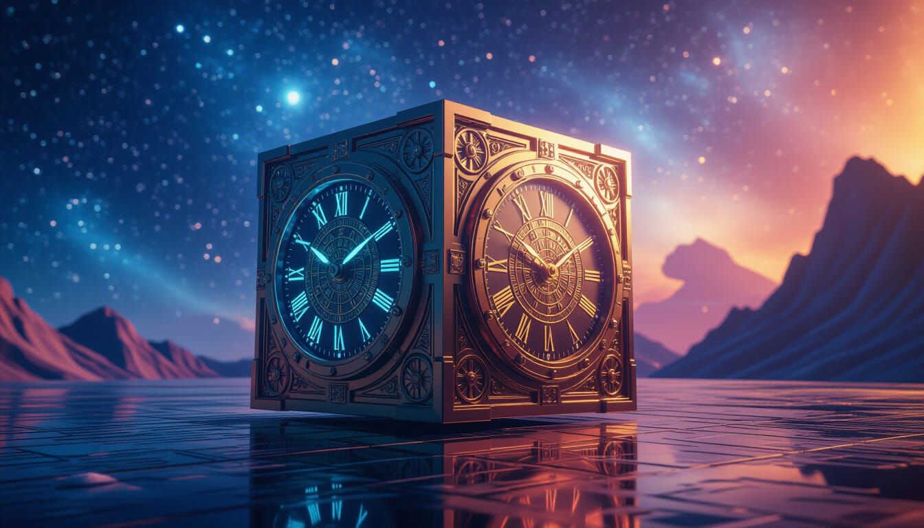 Clockwork Cube in Sideral Space: Futuristic CGI Art