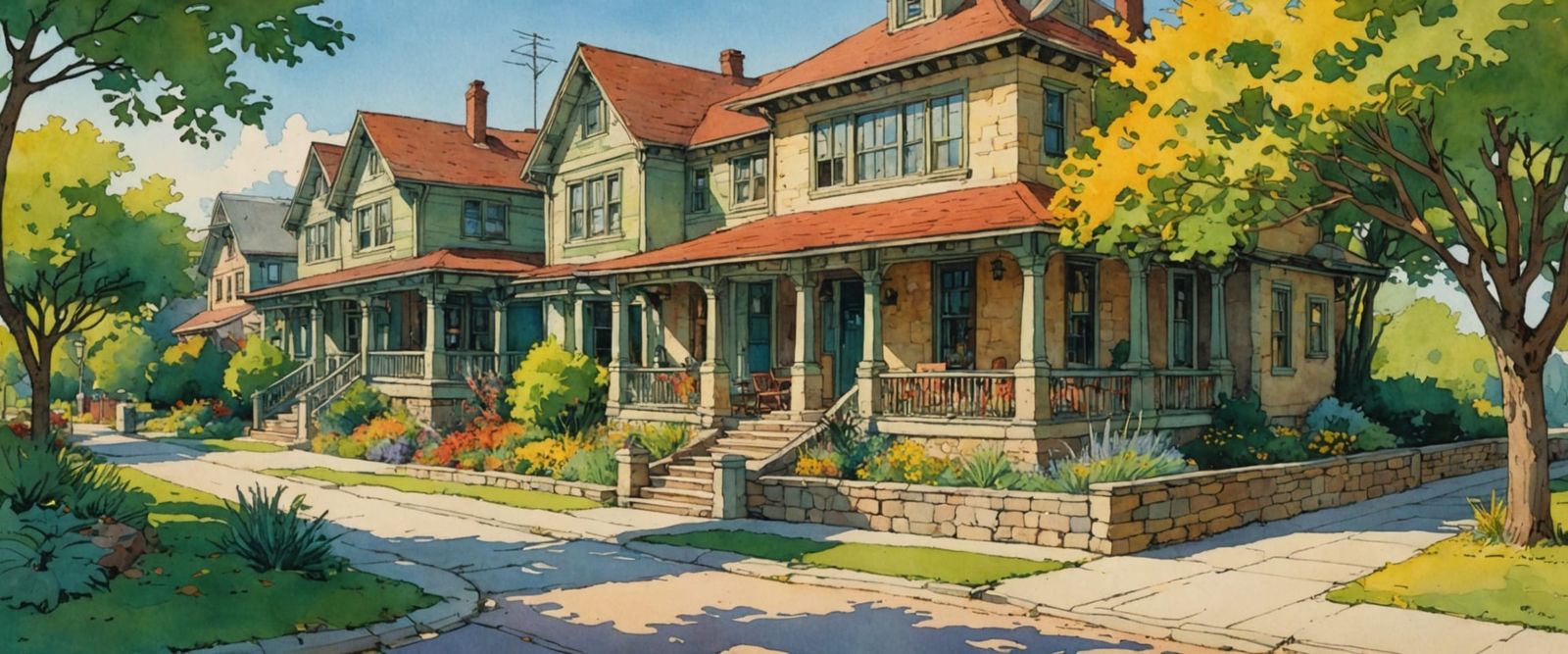 Travertine Homes in Comic Book Watercolor Style