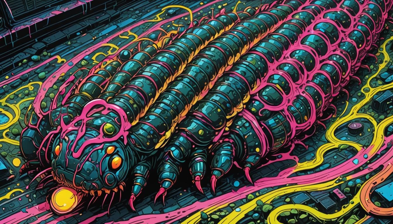 Toxic Caterpillar Secretion in Neon Comic Book Style