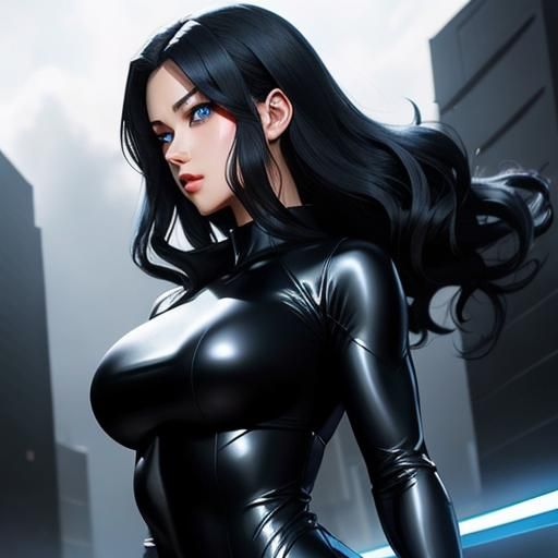 Anime Girl in Spandex Bodysuit, Cel-Shaded Style