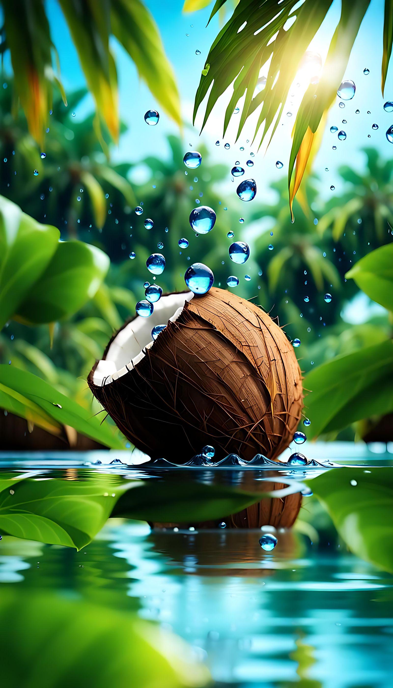 Water Droplets on Coconut: A Study in Natural Light