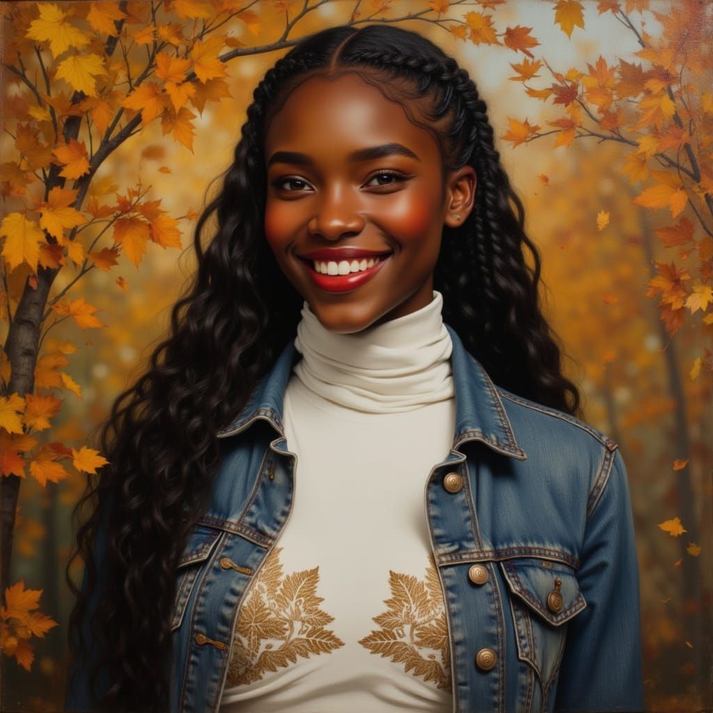 African Goddess Portrait in Autumn Oil Painting Style
