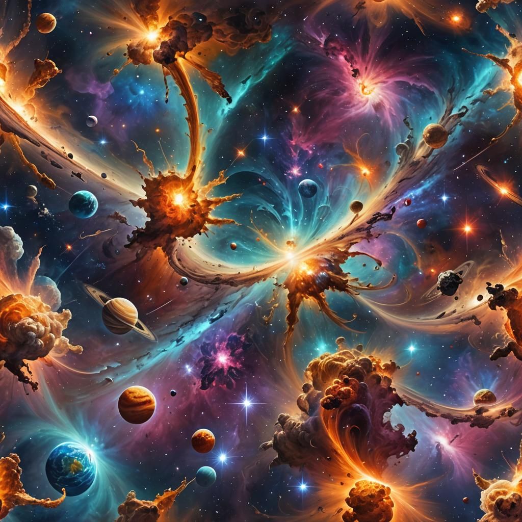 Cosmic Expansion: A Surrealist Universe in Vibrant Colors