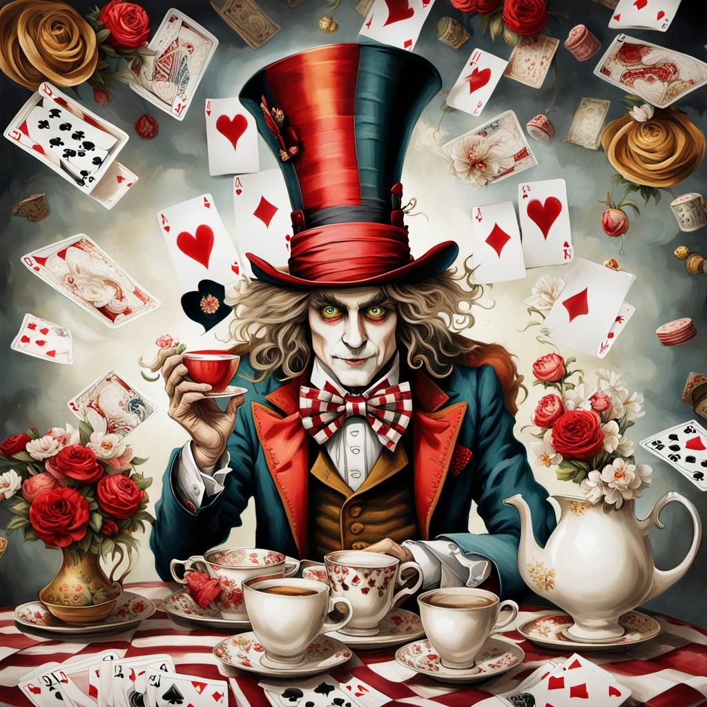 Mad Hatter's Whimsical Tea Party: Steampunk Illustration