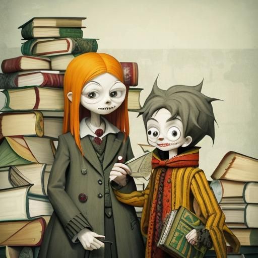 Disturbing Zombie Librarian in Art Brut Style