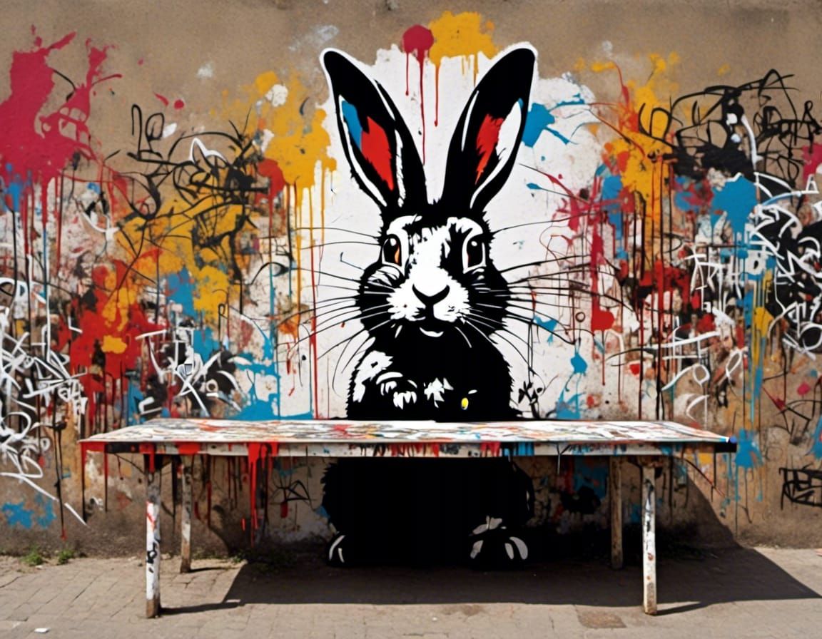Rabbit Graffiti Illusion in Neo-Expressionist Style