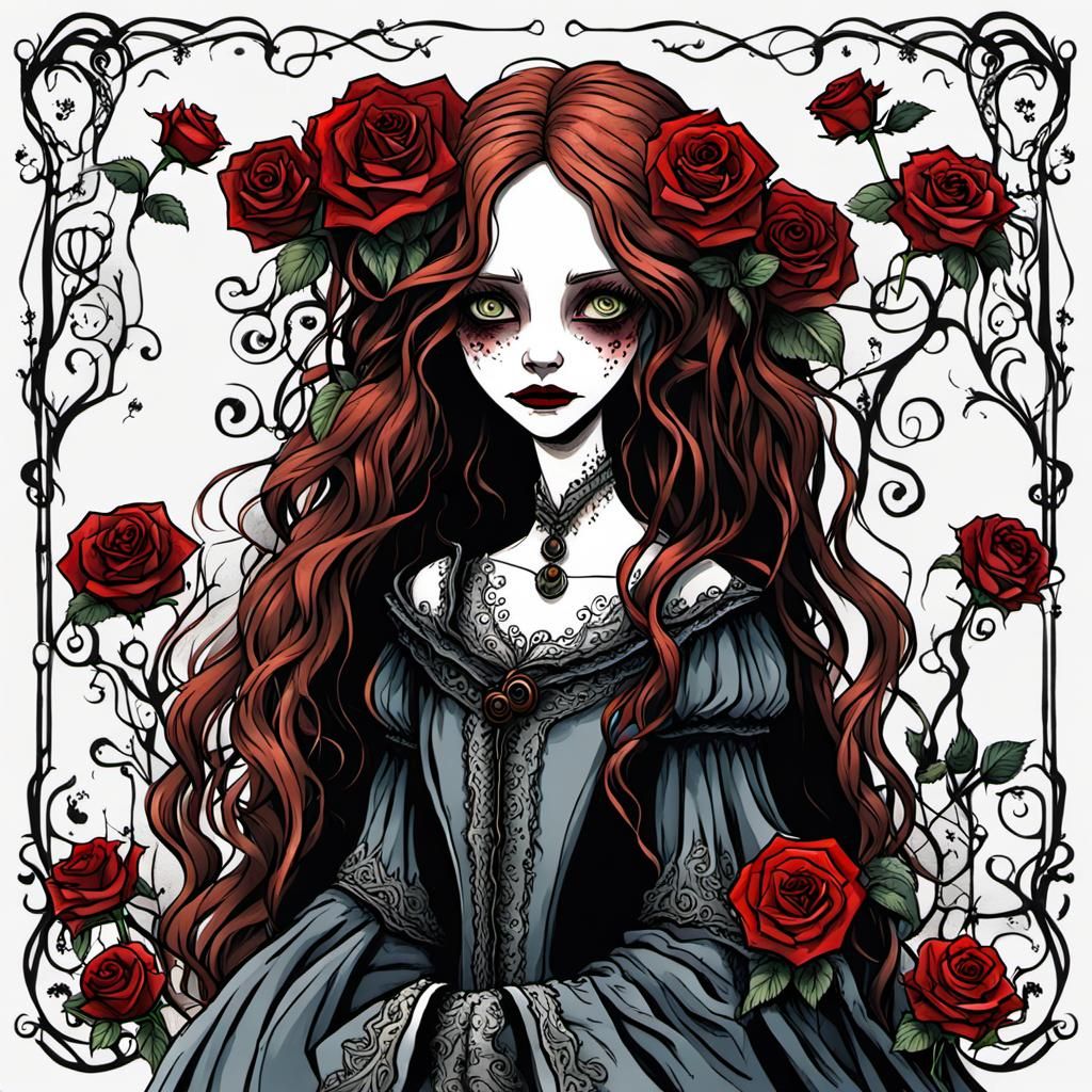 Gothic Vampire Princess Portrait in Dark Comic Style