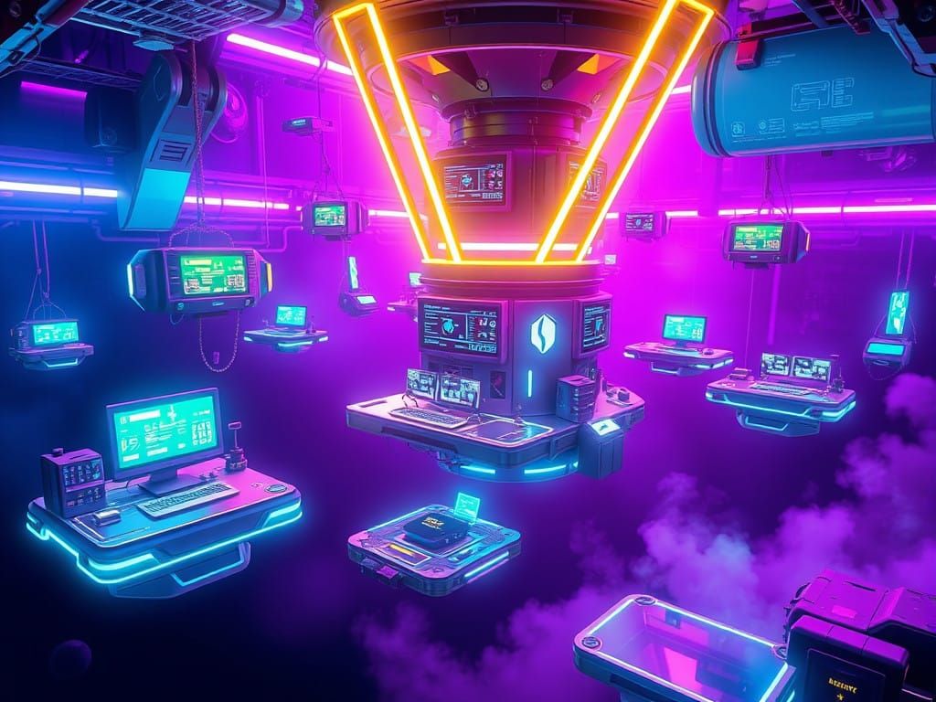 Cyberpunk Space Workshop in Brilliant Neon Colors