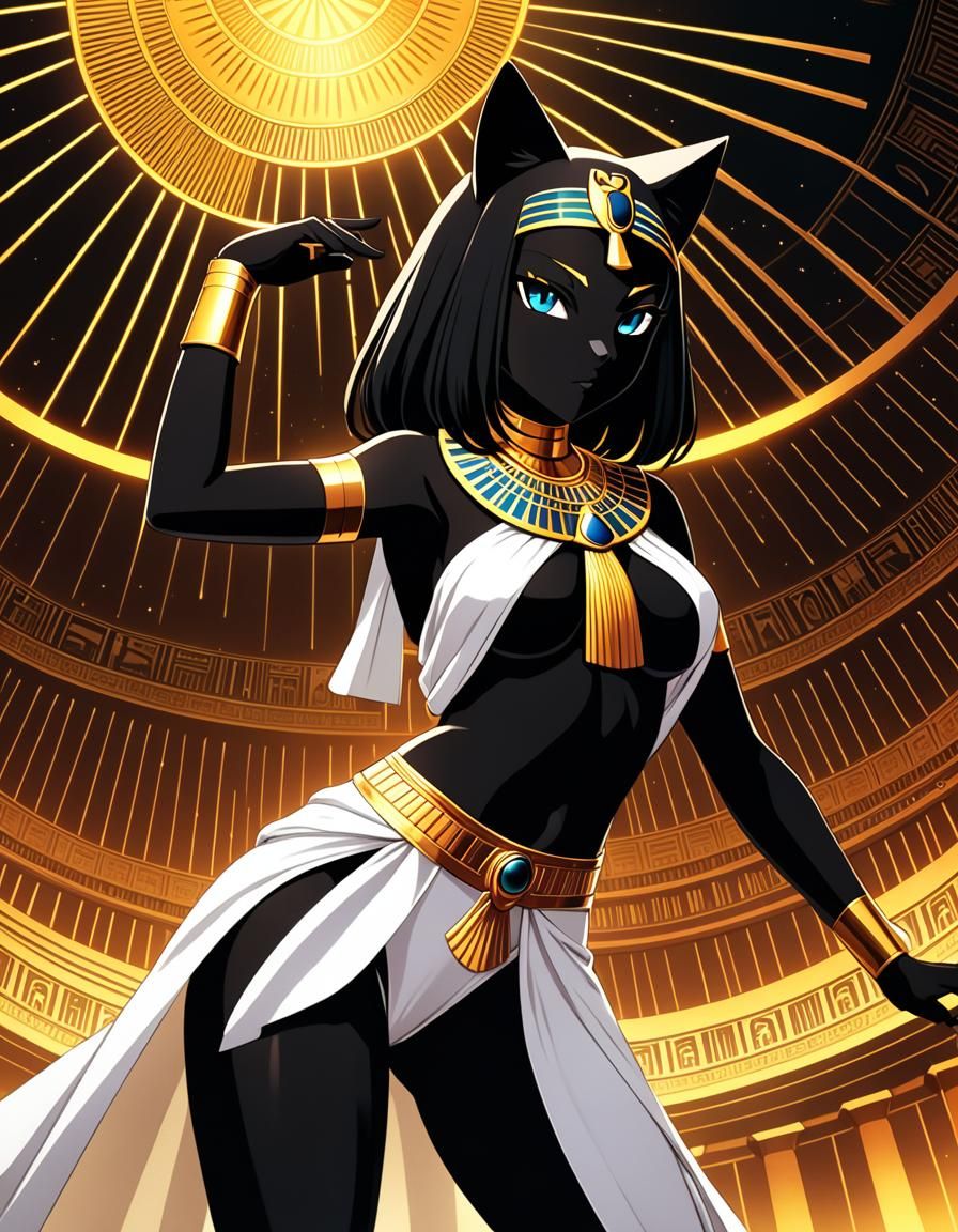 Epic Black Cat Goddess in Anime Style