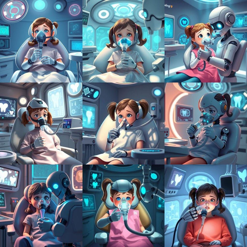 Nervous Girl in Futuristic Dentist Chair