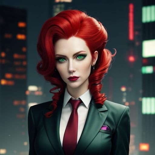 Edgy Cyberpunk Businesswoman with Red Hair