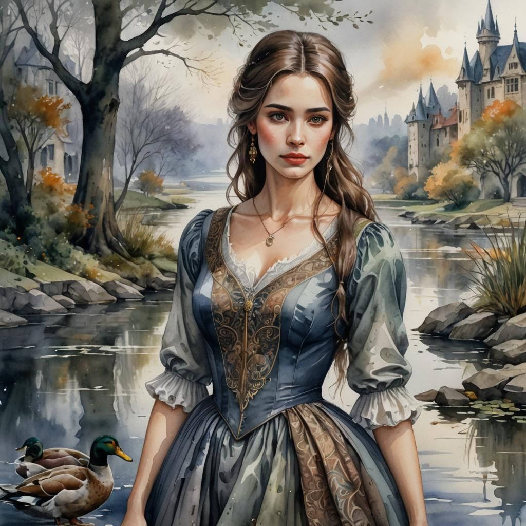 Watercolor Painting of a Beautiful Royal Woman